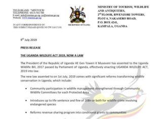 Museveni Endorses The Uganda Wildlife Act 2019
