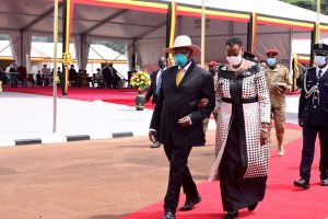 President Museveni with The First Lady at Kololo Airstrip